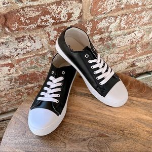 CLEARANCE SALE! Leather Black Sneakers White Rubber Soles